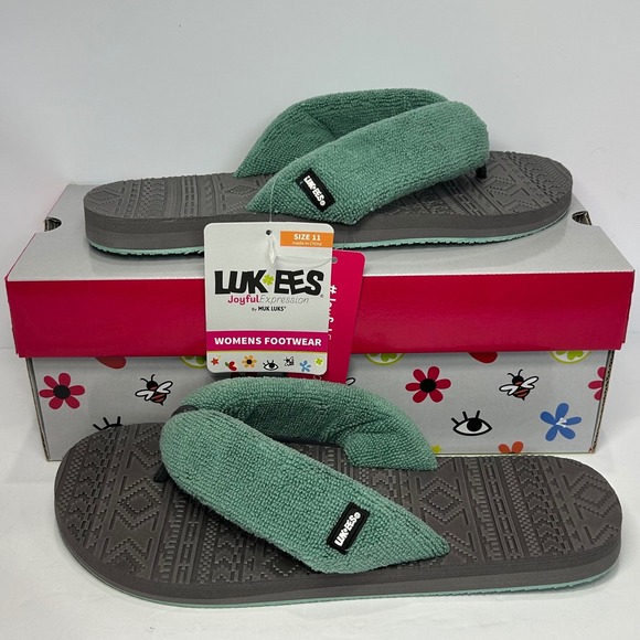 Muk Luks Shoes - LUK-EES by MUK LUKS Joyful Expression Mint Terry Flip Flops Womens 11 New